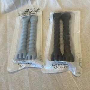 Ryan & Rose Cutie Tensil Utensils and Teethers Blue‎ And Chocolate, 2 Sets